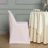 10 Pack Blush Polyester Folding Chair Covers, Reusable Stain Resistant Slip On Chair Covers