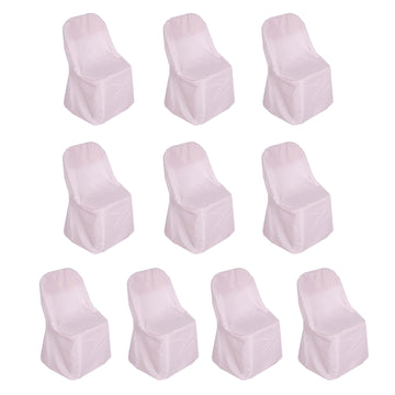 10 Pack Blush Polyester Folding Chair Covers, Reusable Stain Resistant Slip On Chair Covers