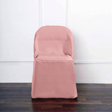 10 Pack Dusty Rose Polyester Folding Chair Covers, Reusable Stain Resistant Slip On Chair Covers