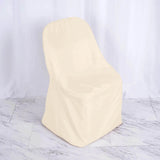 10 Pack Beige Polyester Folding Chair Covers, Reusable Stain Resistant Slip On Chair Covers