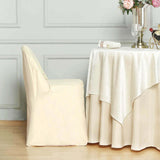 10 Pack Beige Polyester Folding Chair Covers, Reusable Stain Resistant Slip On Chair Covers