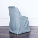 10 Pack Dusty Blue Polyester Folding Chair Covers, Reusable Stain Resistant Slip On Chair Covers