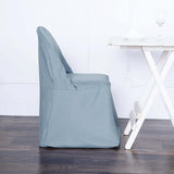 10 Pack Dusty Blue Polyester Folding Chair Covers, Reusable Stain Resistant Slip On Chair Covers