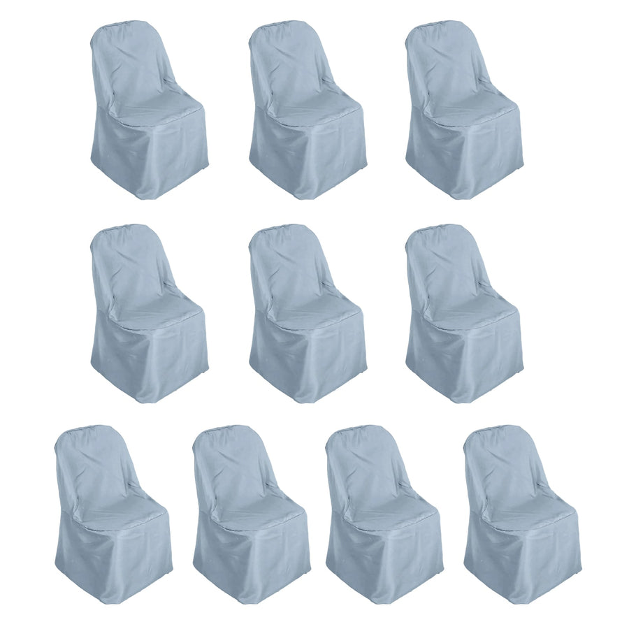 10 Pack Dusty Blue Polyester Folding Chair Covers, Reusable Stain Resistant Slip On Chair Covers