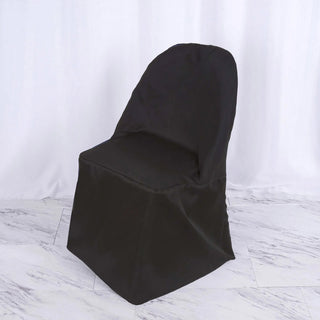Easy Slip-On Design - Black Polyester Folding Chair Covers