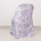 10 Pack Polyester Chair Covers for Folding Chairs – White Lavender Lilac French Toile Pattern