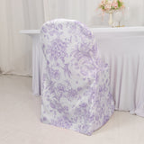 10 Pack Polyester Chair Covers for Folding Chairs – White Lavender Lilac French Toile Pattern