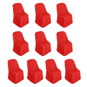 10 Pack Red Polyester Folding Chair Covers, Reusable Stain Resistant Slip On Chair Covers