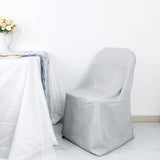 Silver Polyester Folding Chair Cover, Reusable Stain Resistant Slip On Chair Cover