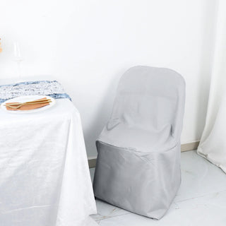 Elegant Silver Polyester Folding Round Chair Cover