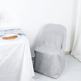 Silver Polyester Folding Chair Cover, Reusable Stain Resistant Slip On Chair Cover