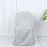 10 Pack Silver Polyester Folding Chair Covers, Reusable Stain Resistant Slip On Chair Covers