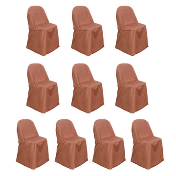 10 Pack Terracotta (Rust) Polyester Folding Chair Covers, Reusable Stain Resistant Slip On Chair Covers