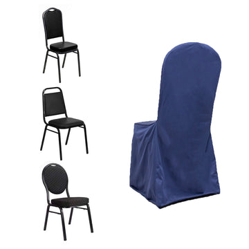 Navy Blue Stretch Slim Fit Scuba Banquet Chair Cover, Wrinkle Free Durable Slip On Chair Cover