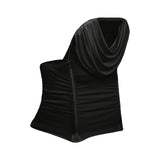 Spandex Folding Chair Cover Black with Ruched Swag Back and Foot Pockets – Fitted Stretch#whtbkgd