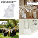 Spandex Folding Chair Cover White with Ruched Swag Back and Foot Pockets – Fitted Stretch Slipcover