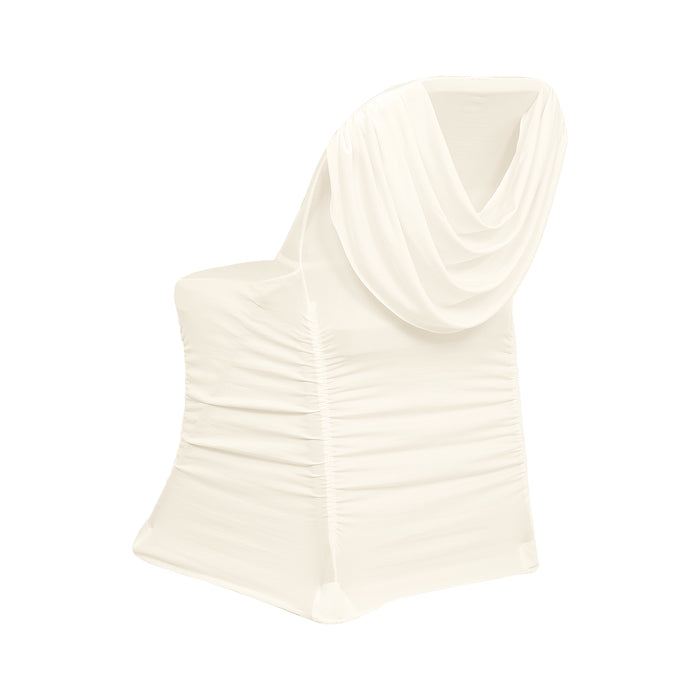 Spandex Folding Chair Cover Ivory with Ruched Swag Back and Foot Pockets – Fitted Stretch#whtbkgd