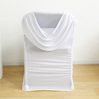White Spandex Folding Chair Cover, Ruched Swag Back