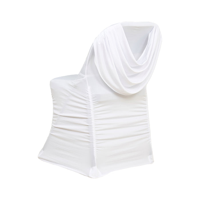 Spandex Folding Chair Cover White with Ruched Swag Back and Foot Pockets – Fitted Stretch#whtbkgd