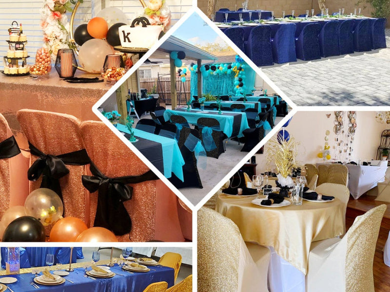 Collage of decorated event tables and chairs