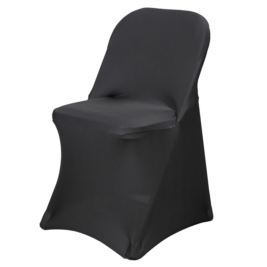 Black Spandex Stretch Fitted Folding Chair Cover - 160 GSM#whtbkgd