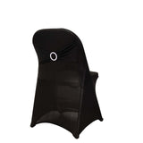 Black Spandex Folding Chair Covers with Silver Rhinestone Buckled Sash Band