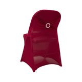 Burgundy Spandex Folding Chair Covers with Silver Rhinestone Buckled Sash Band