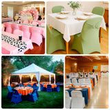 Variety of event setups featuring colorful table arrangements and decorations.