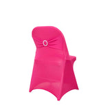 Fuchsia Spandex Folding Chair Covers with Silver Rhinestone Buckled Sash Band