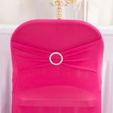 Fuchsia Spandex Folding Chair Covers with Silver Rhinestone Buckled Sash Band