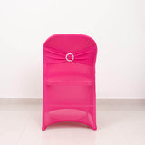 Fuchsia Spandex Folding Chair Covers with Silver Rhinestone Buckled Sash Band