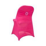 Fuchsia Spandex Folding Chair Covers with Silver Rhinestone Buckled Sash Band