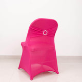 Fuchsia Spandex Folding Chair Covers with Silver Rhinestone Buckled Sash Band