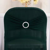 Hunter Emerald Green Spandex Folding Chair Covers with Silver Rhinestone Buckled Sash Band