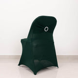 Hunter Emerald Green Spandex Folding Chair Covers with Silver Rhinestone Buckled Sash Band