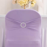 Lavender Lilac Spandex Folding Chair Covers with Silver Rhinestone Buckled Sash Band