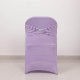 Lavender Lilac Spandex Folding Chair Covers with Silver Rhinestone Buckled Sash Band