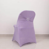 Lavender Lilac Spandex Folding Chair Covers with Silver Rhinestone Buckled Sash Band