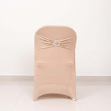 Nude Spandex Folding Chair Covers with Silver Rhinestone Buckled Sash Band