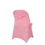 Pink Spandex Folding Chair Covers with Silver Rhinestone Buckled Sash Band