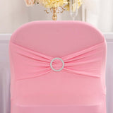 Pink Spandex Folding Chair Covers with Silver Rhinestone Buckled Sash Band