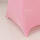 Pink Spandex Folding Chair Covers with Silver Rhinestone Buckled Sash Band