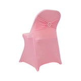 Pink Spandex Folding Chair Covers with Silver Rhinestone Buckled Sash Band