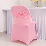 Pink Spandex Folding Chair Covers with Silver Rhinestone Buckled Sash Band