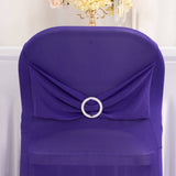 Purple Spandex Folding Chair Covers with Silver Rhinestone Buckled Sash Band