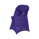 Purple Spandex Folding Chair Covers with Silver Rhinestone Buckled Sash Band