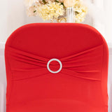 Red Spandex Folding Chair Covers with Silver Rhinestone Buckled Sash Band