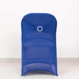 Royal Blue Spandex Folding Chair Covers with Silver Rhinestone Buckled Sash Band