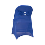 Royal Blue Spandex Folding Chair Covers with Silver Rhinestone Buckled Sash Band