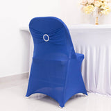 Royal Blue Spandex Folding Chair Covers with Silver Rhinestone Buckled Sash Band